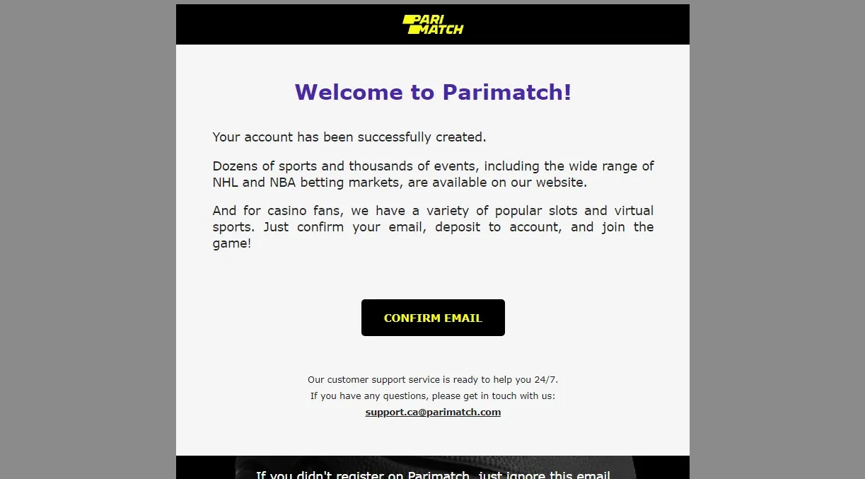 Ласкаво просимо повідомлення на веб-сайті Parimatch